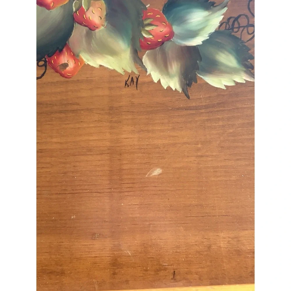 VTG Wood Painted Strawberry Kitchen Or Bath Towel Rack, 16
